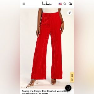 Red crushed velvet pants (high waisted)